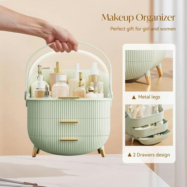 Dyzi Clear Dustproof Makeup Organizer with 2 Drawers and Handle