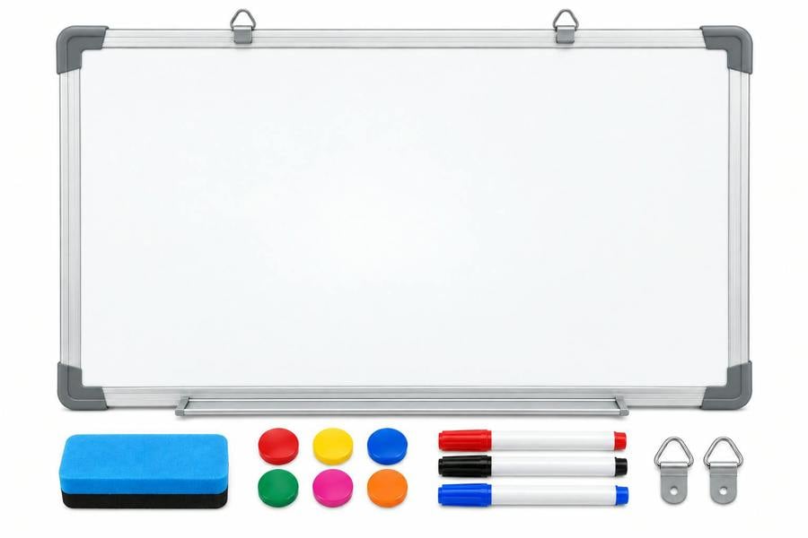 ATEK 600x400mm Magnetic Dry Wipe Whiteboard Wall Mounted with 3 Markers 6 Magnets