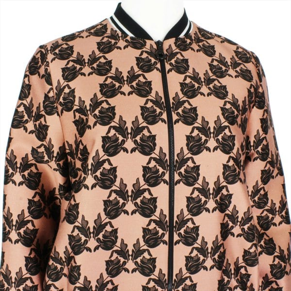 Mother of Pearl floral patterned bomber jacket in bronze pink and black