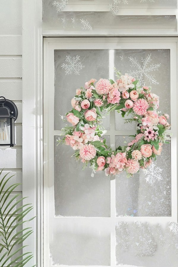 Living and Home Spring Artificial Peony Wreath Mixed Flowers for Wedding Decor