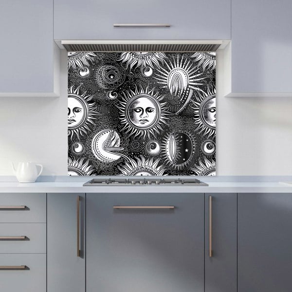 Warren Reed - Designer Moon and Sun Black White Kitchen Splashback