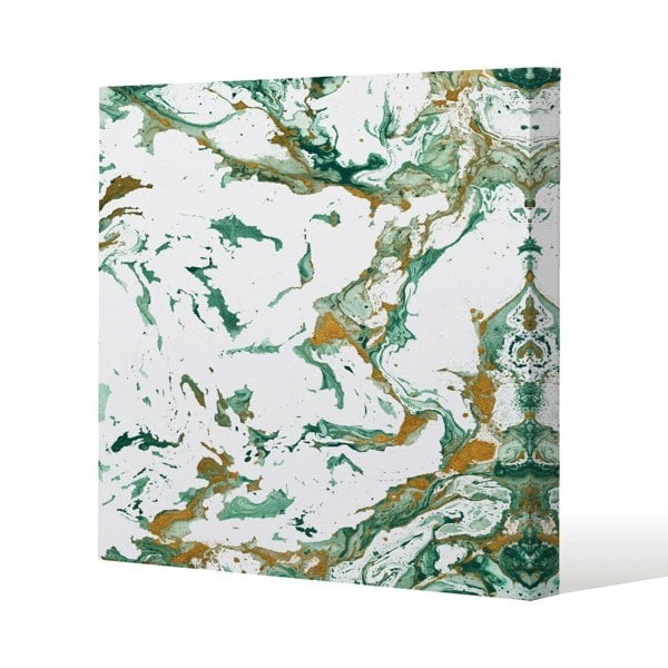 Benjamin Tate Design Green & Golden Marble Slim Style Canvas Print  20x20cm , 15mm Slim Real wood.