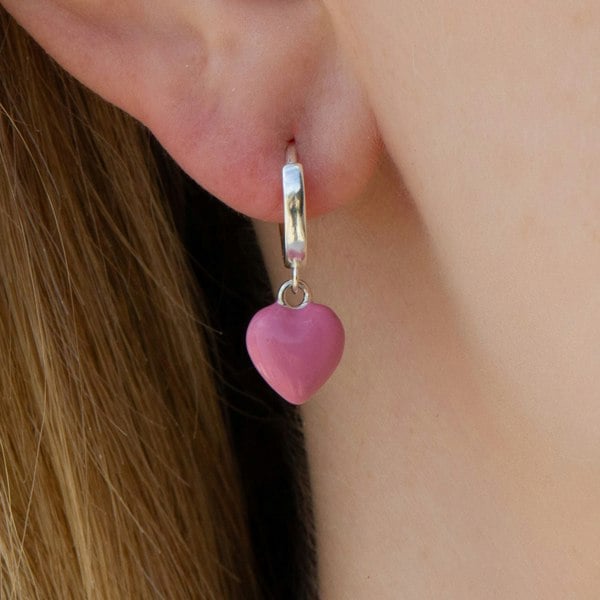 Mylee London Sterling Silver Pink Enamelled Heart Earrings
