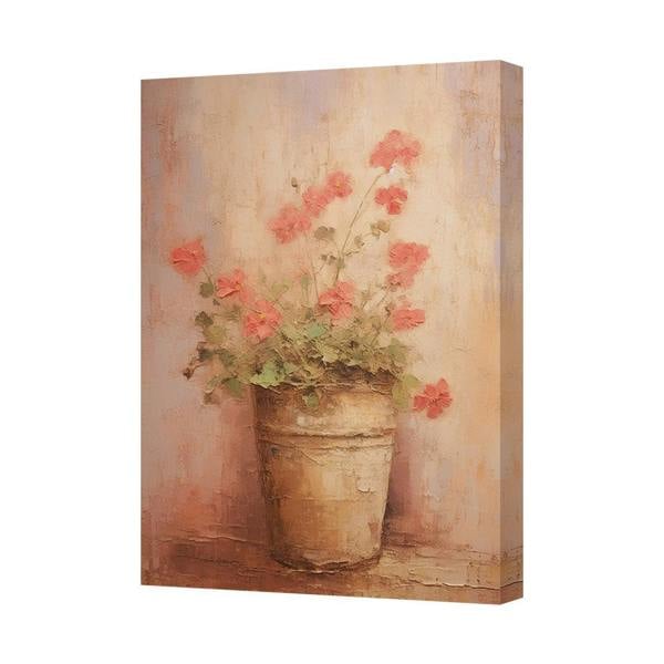 Benjamin Tate Design Rustic Floral Canvas Art Print Pink Geraniums In A Pot