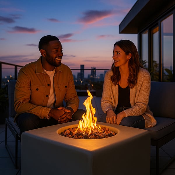Centurion Supports Fireology ADELPHI Dark Grey Lavish Garden and Patio Gas Fire Pit with Eco-Stone Finish - Fully Assembled
