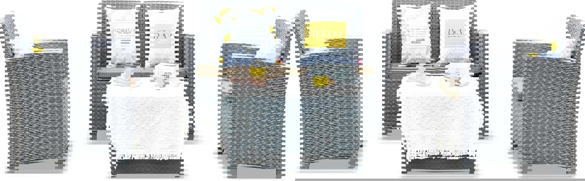 Centurion Supports SANTANA 4 Piece PE Rattan 4-Seater with Cushions Garden Furniture and Coffee Table Set in Grey