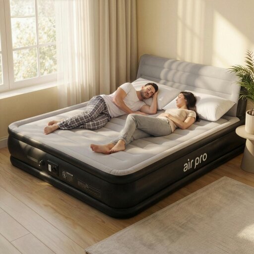 AIR PRO Inflatable Air Mattress with Headboard & Built-In Electric Pump - King - Black