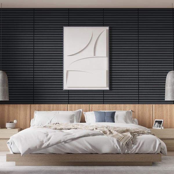 Wallsupply UltrAcoustic Eco Tile Wood Effect Recycled Felt & EPS Acoustic Slat Wall 58 x 29cm Panels, 6pcs 1.01m², Anthracite Grey