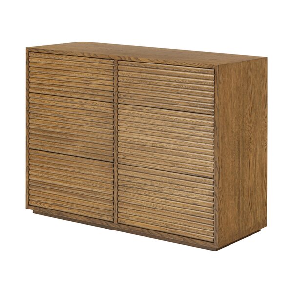 Wyld Haus Mandarina Retro Natural Walnut Ribbed Six Drawer Chest