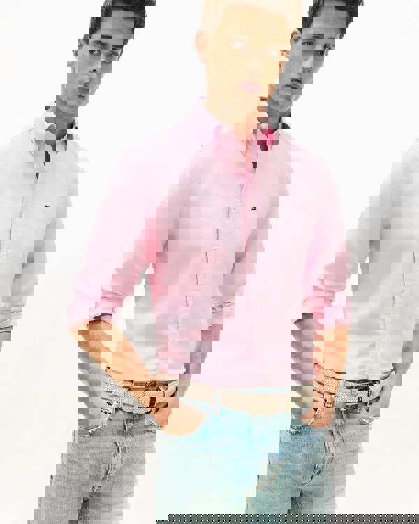 Tommy Hilfiger Linen Blend Solid Mens Long Sleeve Shirt - Classic Pink