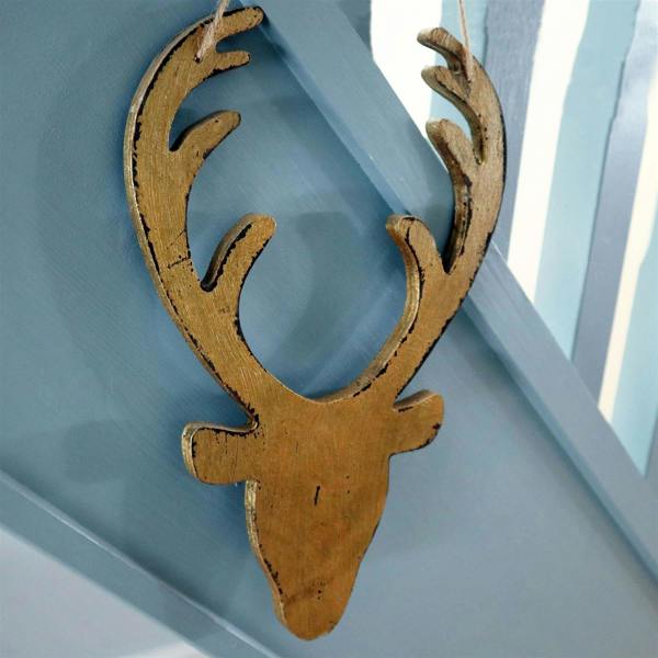 26cm Golden Wooden Hanging Deer Head Christmas Wall Decoration for Home and Office Displays image 4