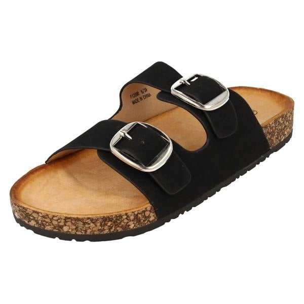 Down to Earth Ladies Down to Earth Low Flatform Dual Buckle Mule Sandal F12090