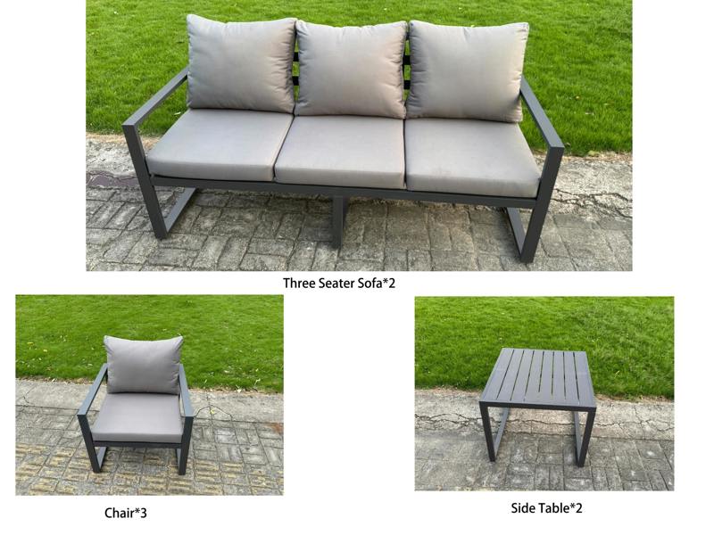 Fimous 9 Seater Garden Furniture Aluminium Outdoor Dining Set with Adjustable Rising Lifting Dining Table & Cushions 2 Side Tables 3 Chairs