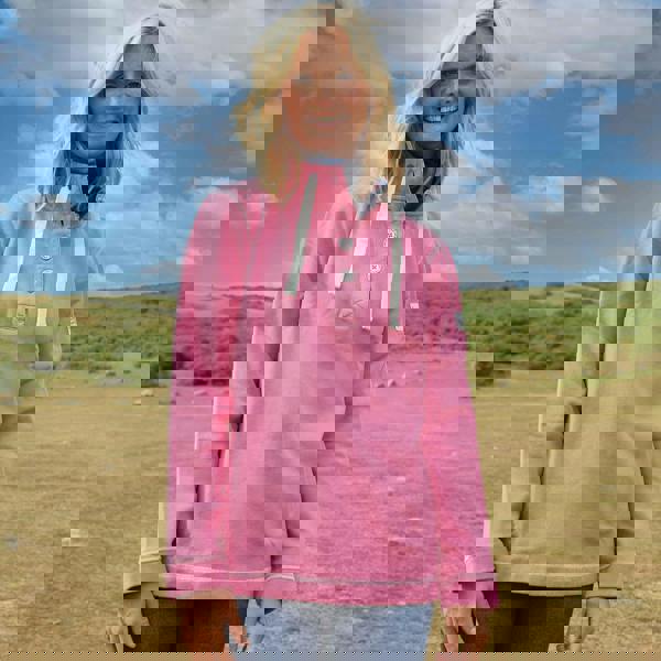 Lazy Jacks Women's Pique Button Neck Sweatshirt - Salmon