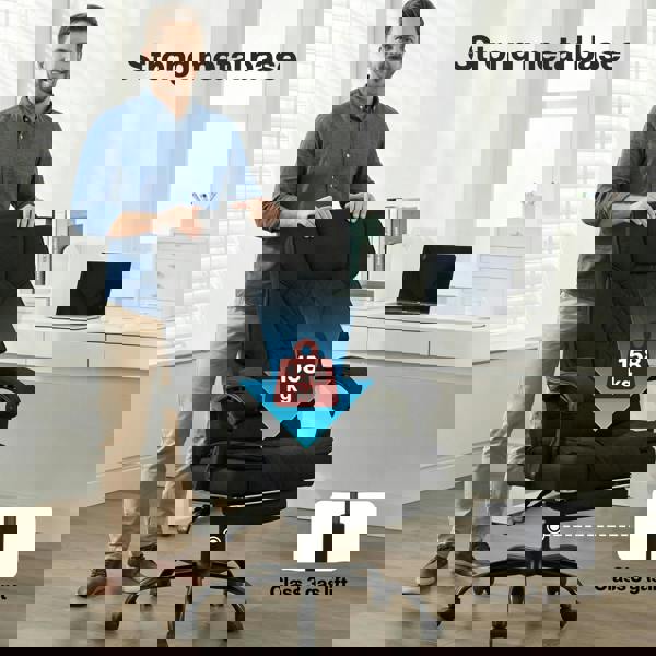 Levede Office Chair with Footrest Linen Fabric High Back Swivel 135° Reclining