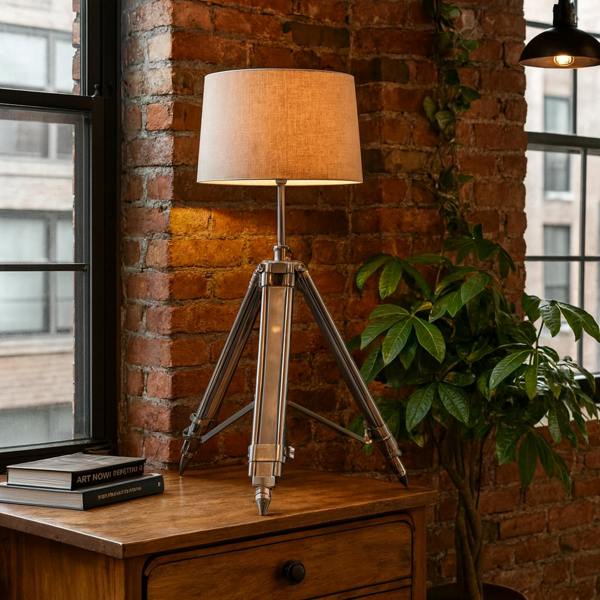 Wyld Haus Modena Chrome Tripod Lamp with Cream Shade