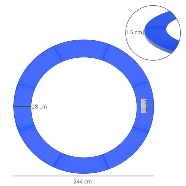 Blue round trampoline pad surround, 244cm diameter with 28cm inner opening