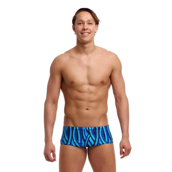 Blue and green abstract Funky Trunks Snork City Sidewinder swim trunks