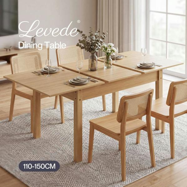 Levede Extendable Dining Table Oak Modern Rectangular Kitchen Table 4-6 Seat