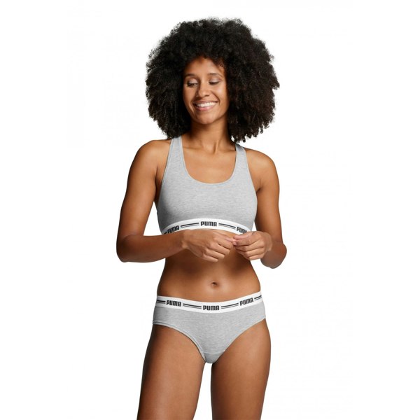 Puma 2-Pack Striped Logo Mid-Rise Brazilian Briefs, Grey Melange