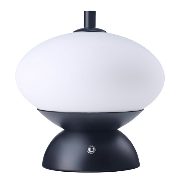 Black Domed Rechargeable Touch Dimmable Table Lamp with Frosted Glass Shade Image 1