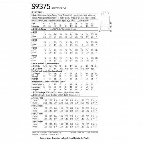 Simplicity Sewing Pattern 9375, Skirts for Women, U5 (16-18-20-22-24) - Intermediate