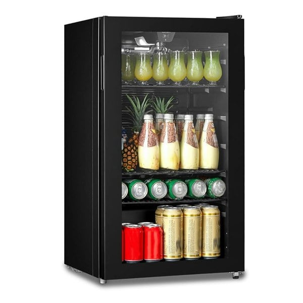 COMFEE 93L Black Compact Drinks Fridge with Adjustable Shelves and LED Light