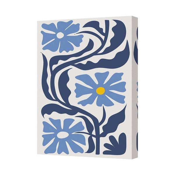 Benjamin Tate Design Blue Floral Canvas Wall Art With Swirl Pattern Home Decor