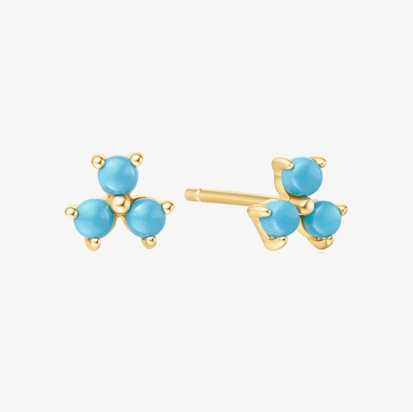 Ania Haie Chill Voyager 14ct Gold Plated Lab Created Turquoise Lotus Stud Earrings E063-04G
