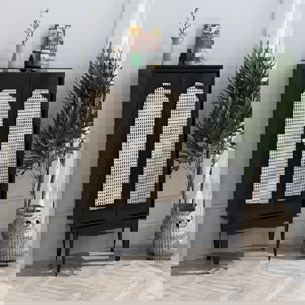 Neema Sideboard, Side Cabinet, Black & Rattan-Weilai Concept-Weilai Concept