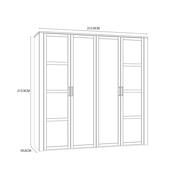 Wyld Haus Geneva White Oak 4 Door Wardrobe with Mirrors Hanging Rails and Shelves