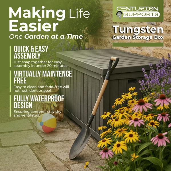 Homeology TUNGSTEN 450 Litre 119 Gallon Waterproof Extra Large Lockable Easy-Open Garden Storage Box in Grey
