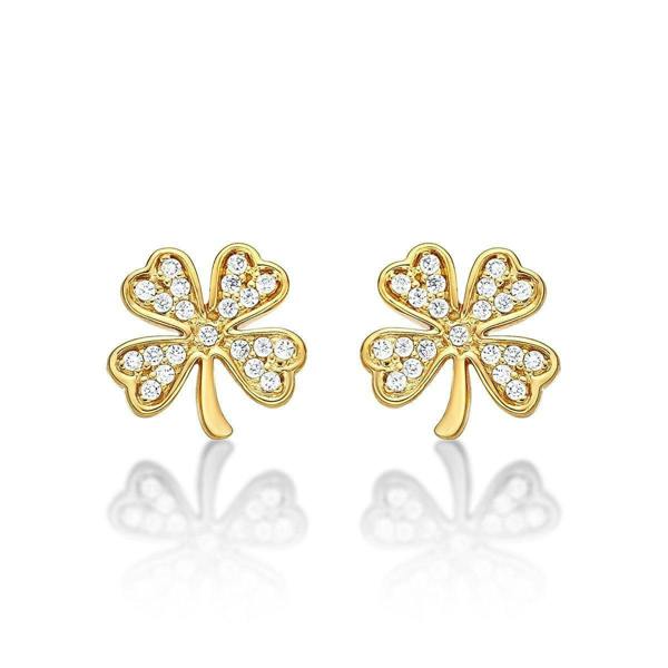 Gold Plated 4 Leaf Clover Stud Earrings for Women - namana.london