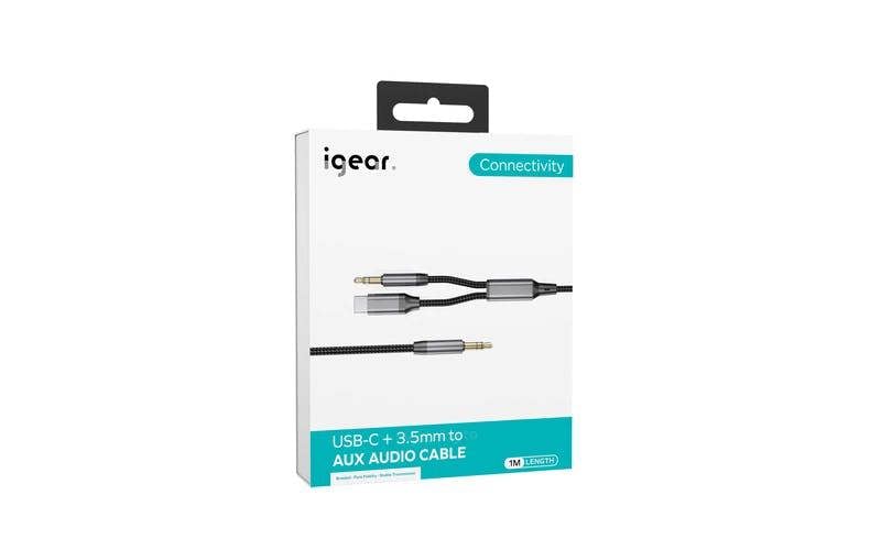 iGear 3.5mm + USB C to 3.5mm Audio Premium Nylon Braided Cable
