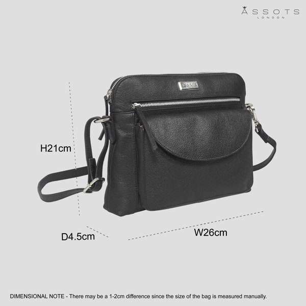 Assots London 'JEAN' Black Real Soft Pebble Grain Leather Crossbody Bag