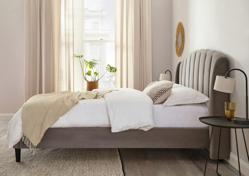 DS Living Aurelia Winged Grey Upholstered Bed Frame