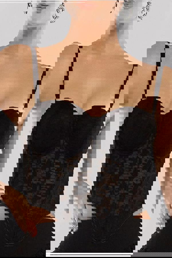 Textured Floral Mesh Corset T254