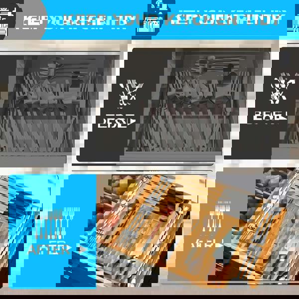 MANTRARAJ Cutlery Drawer Organiser Expandable Bamboo Utensil Organiser With Knife Holder Kitchen Drawer Divider