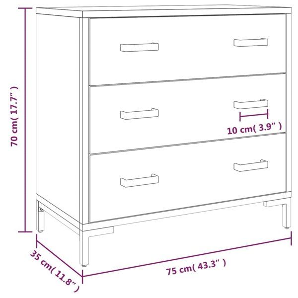 Berkfield Chest of Drawers 75x35x70 cm Solid Pinewood