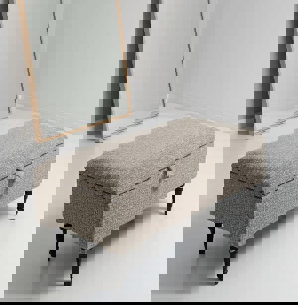 Upholstered Cream Pouffe Seat with Hidden Storage - ISTOOLS