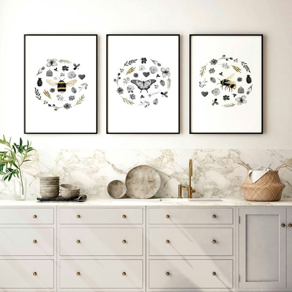 Bees artwork | set of 3 Kitchen wall art prints