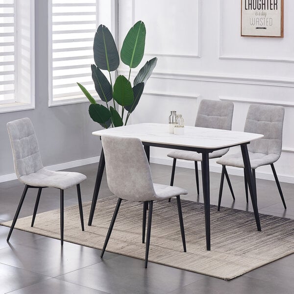 Set of 4 Suede effect Velvet Upholstered Dining Chairs Henri - LIght Grey 