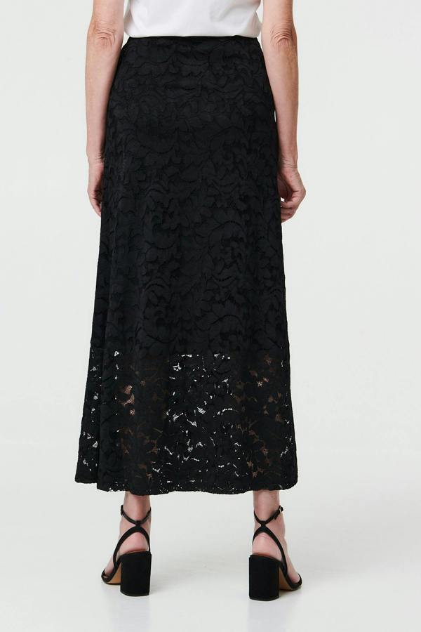 Black | Lace Texture Layer High Waist Maxi Skirt