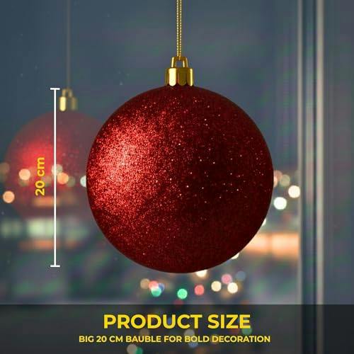 20cm Dark Red Glitter Christmas Bauble for Tree and Home Décor, Lightweight PVC Hanging Ornament image 7