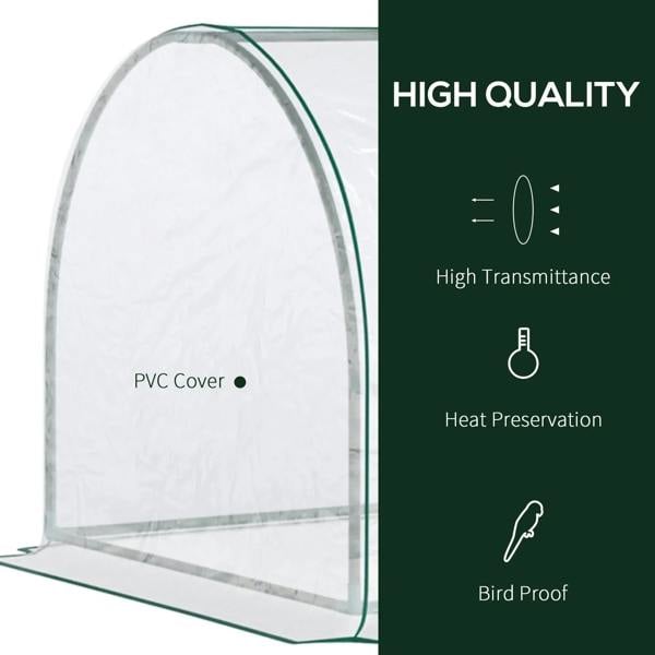 Clear PVC end panel for mini polytunnel greenhouse with dark green arched steel frame