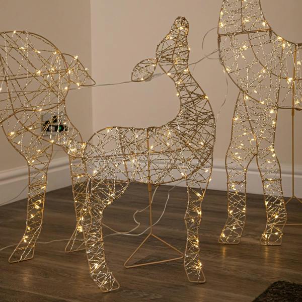 Samuel Alexander 1m Light up Gold Twist Christmas Reindeer Family Set with 310 Warm White LEDs