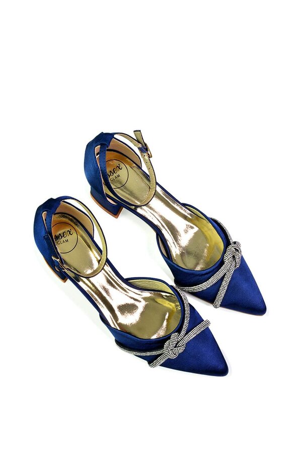 XY LONDON Ankle Strap Pointed Toe Diamante Mid Block Heels