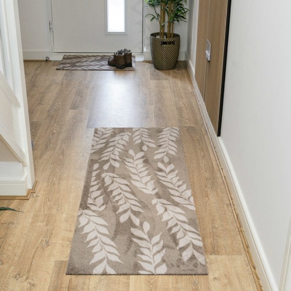JVL Mega Mat Machine Washable Entrance Runner and Doormat Set, Brown Leaves