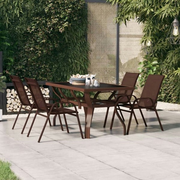 Berkfield Garden Table Brown and Black 140x70x70 cm Steel and Glass