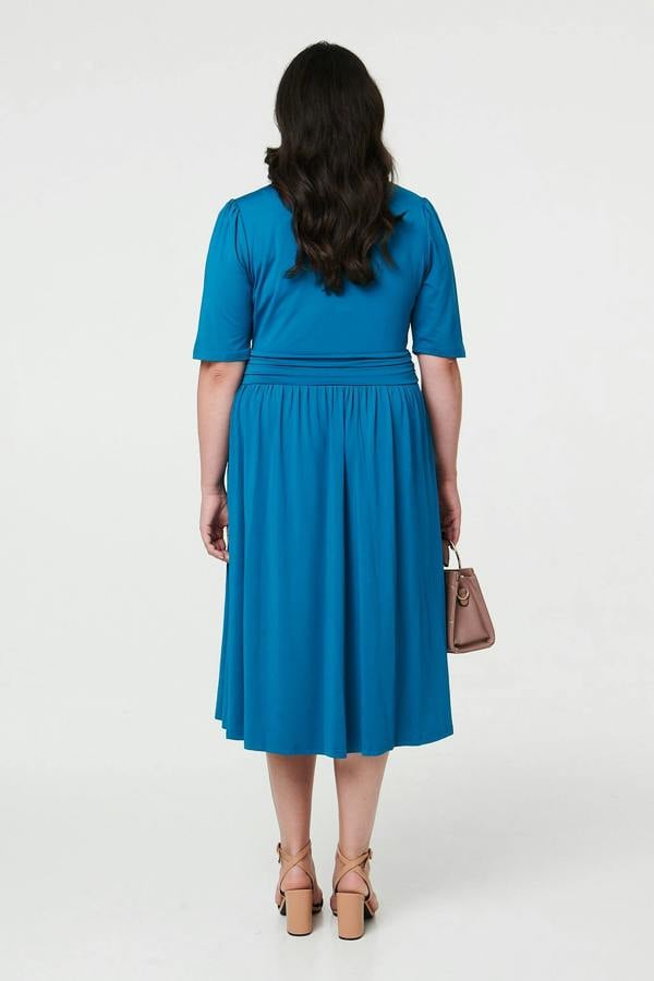 Turquoise | Curve Ruched Waist Faux Wrap Midi Dress